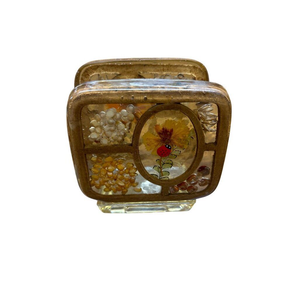 Vintage Resin Napkin Holder With Embedded Floral & Seed Design By Design Gifts I
